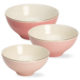 Paris Hilton 3-Piece Ceramic Bowl Set, Nesting Mixing Bowls, Dishwasher Safe, Pink and Gold