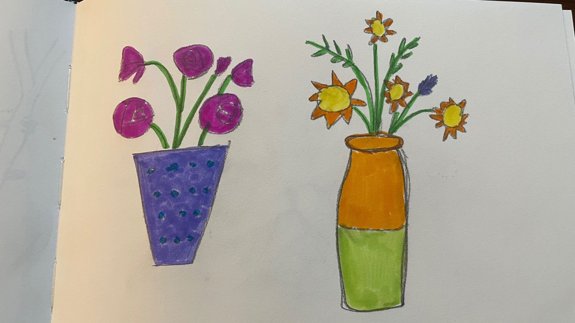 Ohuhu Pupe marker test - coloured in basic drawings of vases