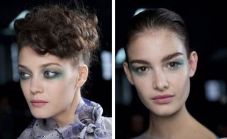 An enthusiastic use of dark green around the models' eyes