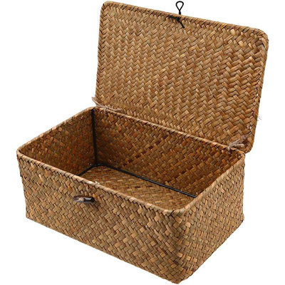 wicker storage basket with lid from Amazon