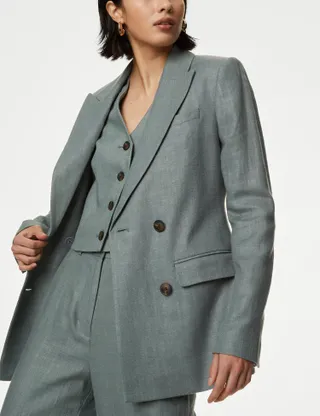 M&S Collection, Linen Rich Tailored Double Breasted Blazer