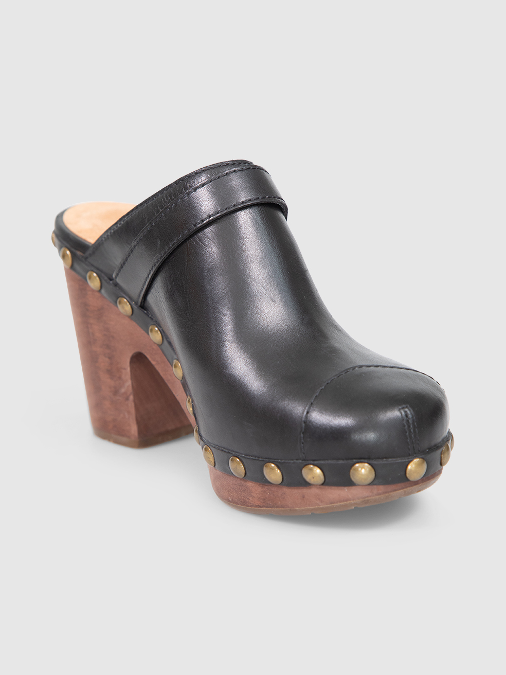 Black Leather Cap Toe Clogs