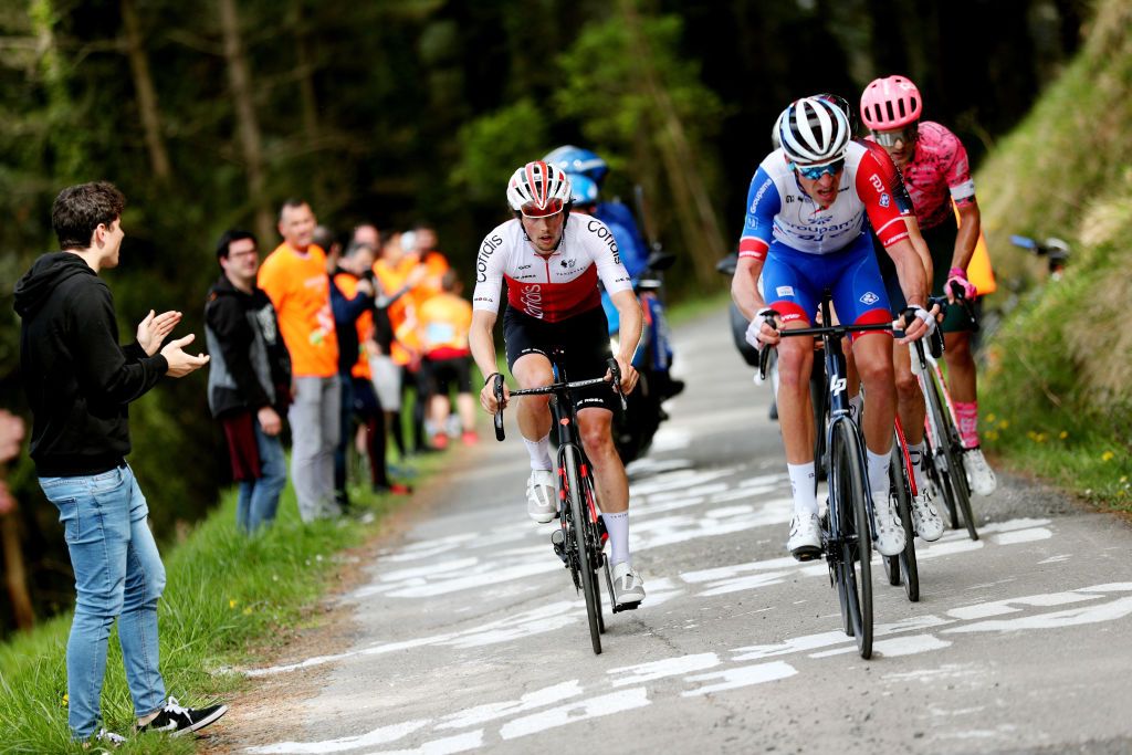 ZAMUDIO SPAIN APRIL 07 Victor Lafay of France and Team Cofidis competes in the breakaway during the 61st Itzulia Basque Country 2022 Stage 4 a 1856km stage from VitoriaGasteiz to Zamudio itzulia WorldTour on April 07 2022 in Zamudio Spain Photo by Gonzalo Arroyo MorenoGetty Images