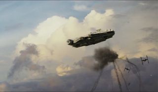 millennium falcon gets fired on in the force awakens