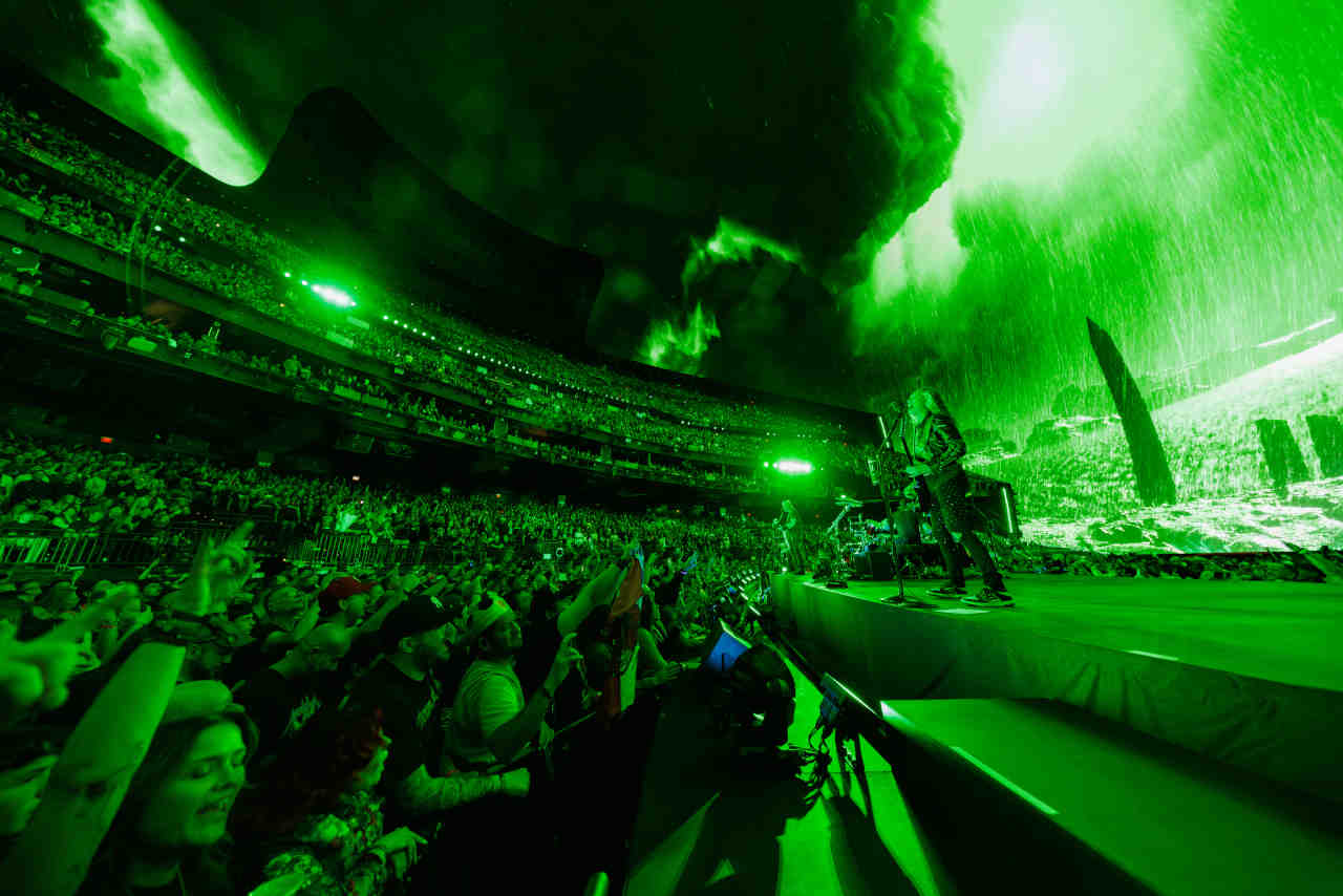Metallica performing onstage at the Las Vegas Sphere