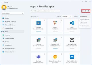 Windows 11 Installed apps page