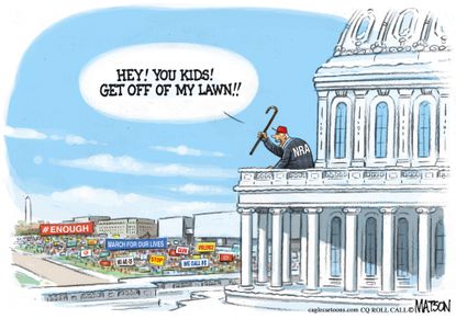 Political cartoon U.S. Student protests Washington NRA gun violence
