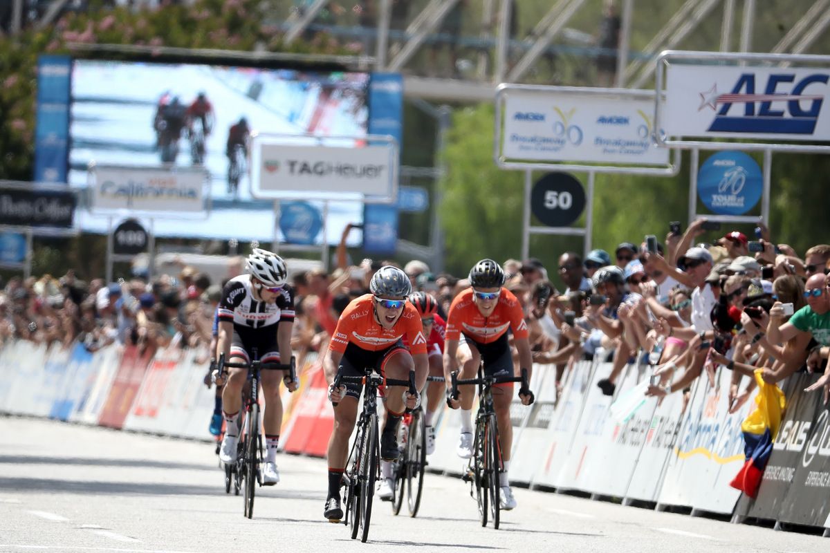 Evan Huffman (Rally Cycling) sprinting to the stage