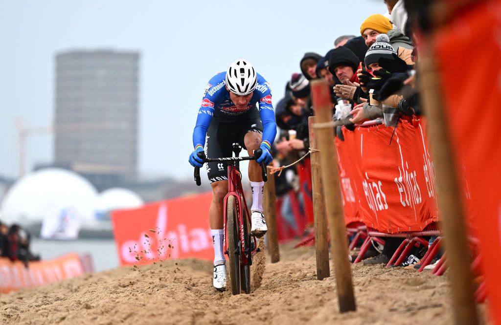 ANTWERPEN BELGIUM DECEMBER 04 EDITORS NOTE Alternate crop Mathieu van der Poel of The Netherlands and Team AlpecinDeceuninck competes in the breakaway to win the 16th UCI Cyclocross World Cup Antwerpen 2022 Mens Elite CXWorldCup on December 04 2022 in Antwerpen Belgium Photo by Luc ClaessenGetty Images