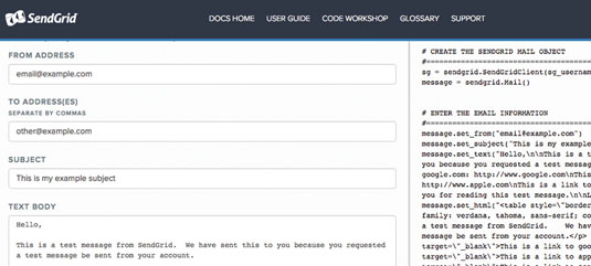 SendGrid’s Code Workshop generates code in your favourite language from a fillable form