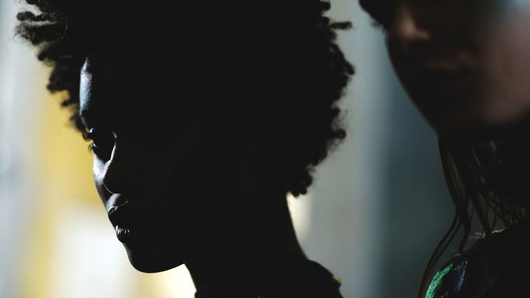 Hair, Face, Black, Hairstyle, Beauty, Chin, Black hair, Shadow, Silhouette, Photography,