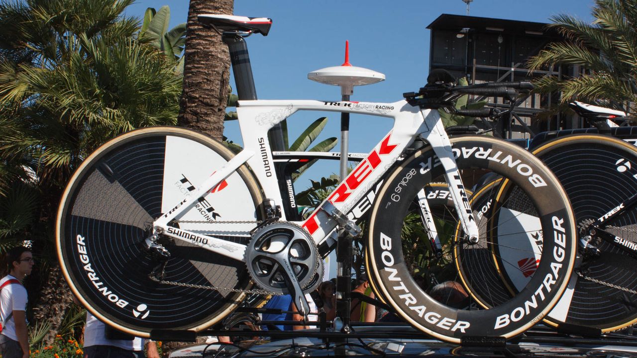 This eye-catching Trek Speed Concept is Fabian Cancellara's spare bike. The Trek Factory Racing rider has since withdrawn from the Vuelta citing stomach problems (Matthew Allen / Immediate Media)