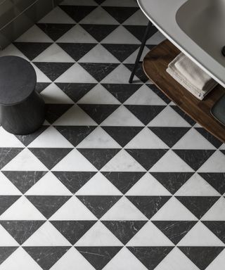 Black and white triangle tiles in bathroom