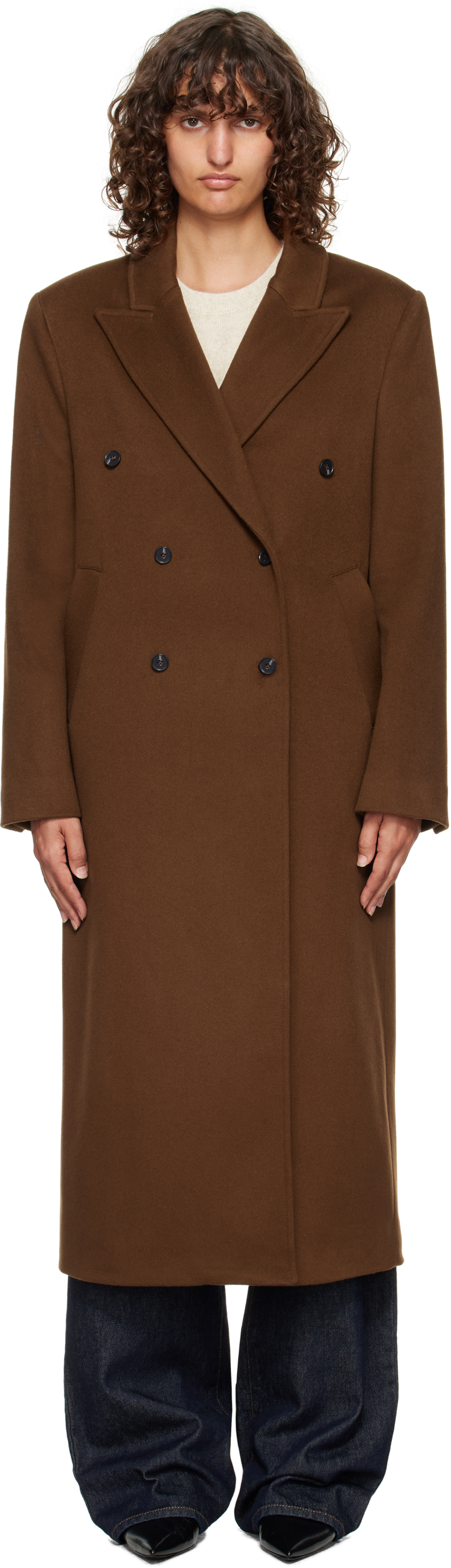 Brown Rosco Double Breasted Long Coat