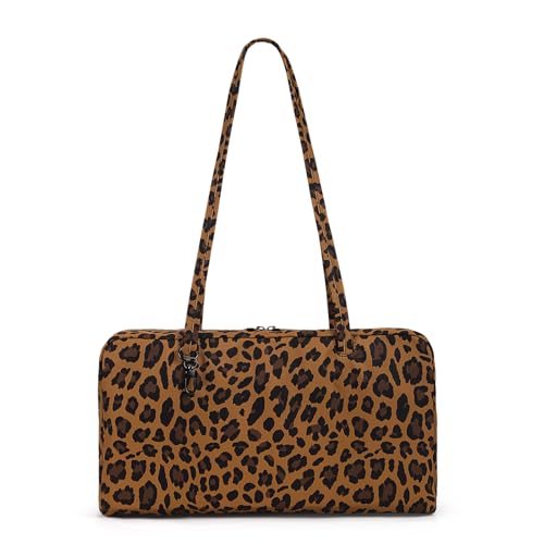 Hitotes Slouchy Tote Bags Leopard Nylon Bowler Bag for Women Cheetah Hobo Bags Large Shoulder Bag for Travel Work College