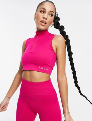 TALA Zahara medium support bra with half zip in pink