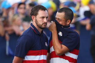 Cantlay and Schauffele chat during the 2023 Ryder Cup