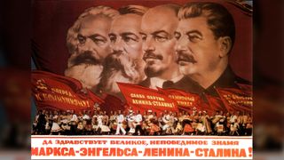 Propaganda poster : Karl Marx, Friedrich Engels, Lenin and Stalin, 1953.