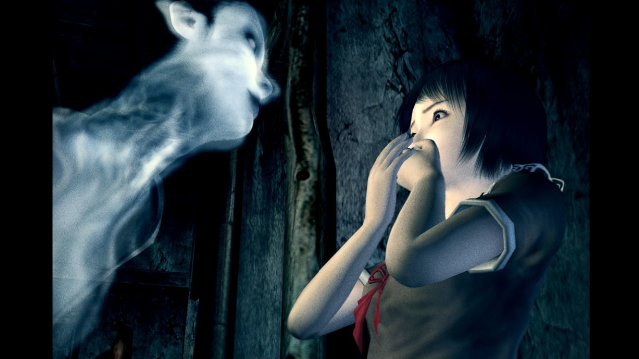 A ghost gets up in Odoroko Mio&#039;s face in Fatal Frame 2: Crimson Butterfly