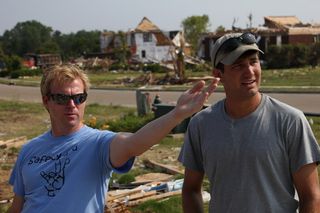 Travis Taylor, the show's ringleader, surveys the damage with his nephew and co-star, Michael Taylor.
