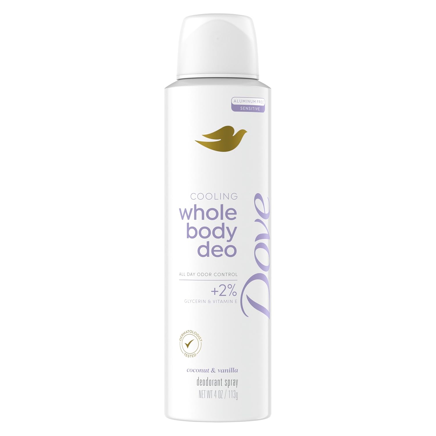 Dove, Dove Whole Body Deo Aluminum Free Invisible Spray Deodorant Coconut &amp;amp; Vanilla for 72h Odor Control 4 Oz