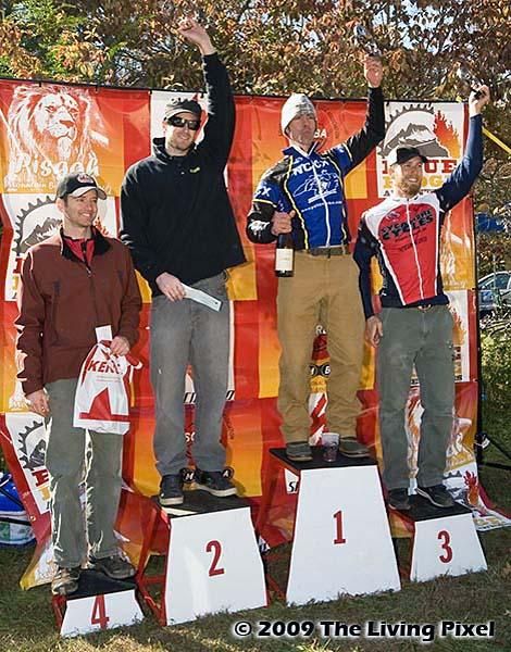 Singlespeed Podium including 1st - Jason Morgan (Industry Nine), 2nd - Tim Dickson (Guy&rsquo;s Racing Club), 3rd - Geoffrey Bergmark (Sycamore Cycles), 4th - Brad Welch (Accurate Geo Technology)