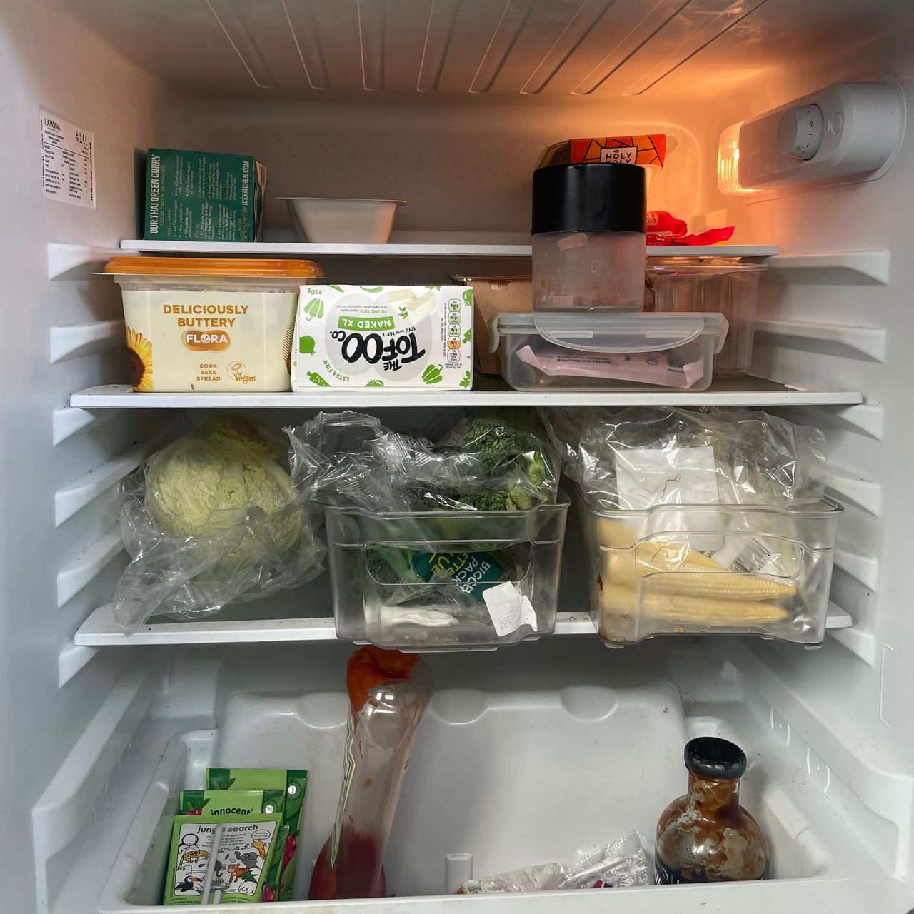 White fridge filled with food