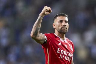 Nicolas Otamendi celebrates Benfica's win over Porto in the Supercopa de Portugal in August 2023.