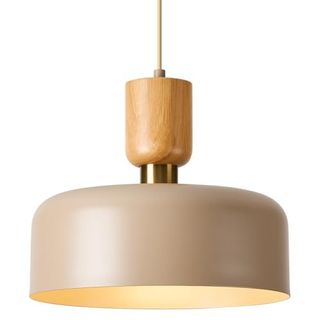 Tehenoo Contemporary Pendant Lights With Wood Cap, Brass Accent, 12 Inch Brown Metal Shade,for Kitchen, Dining Room, Cafe