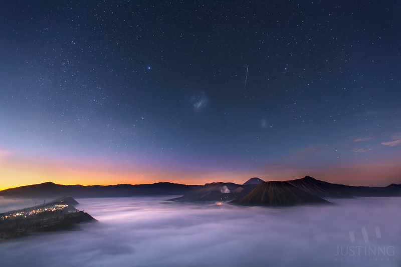 Galaxies at Sunrise Over Mount Bromo by Justin Ng