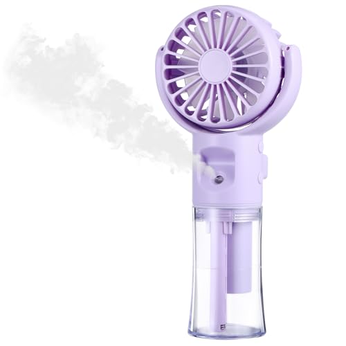 Portable Electric Handheld Fan With Water Mist Spray, Mini Usb Hand Fan Rechargeable With 4 Speed, Battery Powered Small Fan Handheld for Holiday Office Outdoor, Travel Accessories for Women (purple)