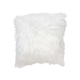 A white faux fur pillow