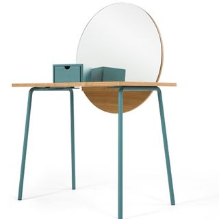 dressing table with round mirror