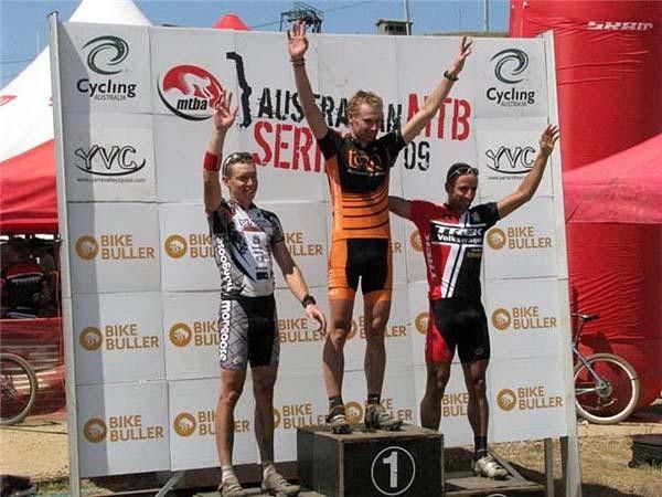 Dan McConnell enjoys the repercussions of his very impressive ride in the Mount Buller short track.