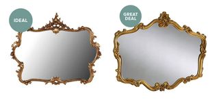 ideal v great deal gold coloured mirror with white background