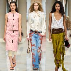 collage of models from milan fashion week runway SS27 showcasing the key trends 