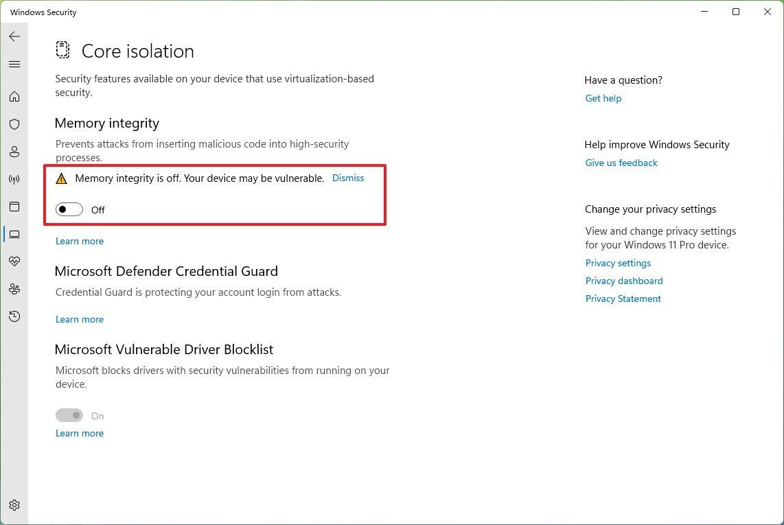 How to enable Core isolation's Memory integrity feature on Windows 11