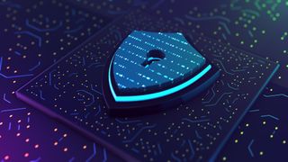 AI safety: Digital shield emerging form a motherboard to denote safety and security