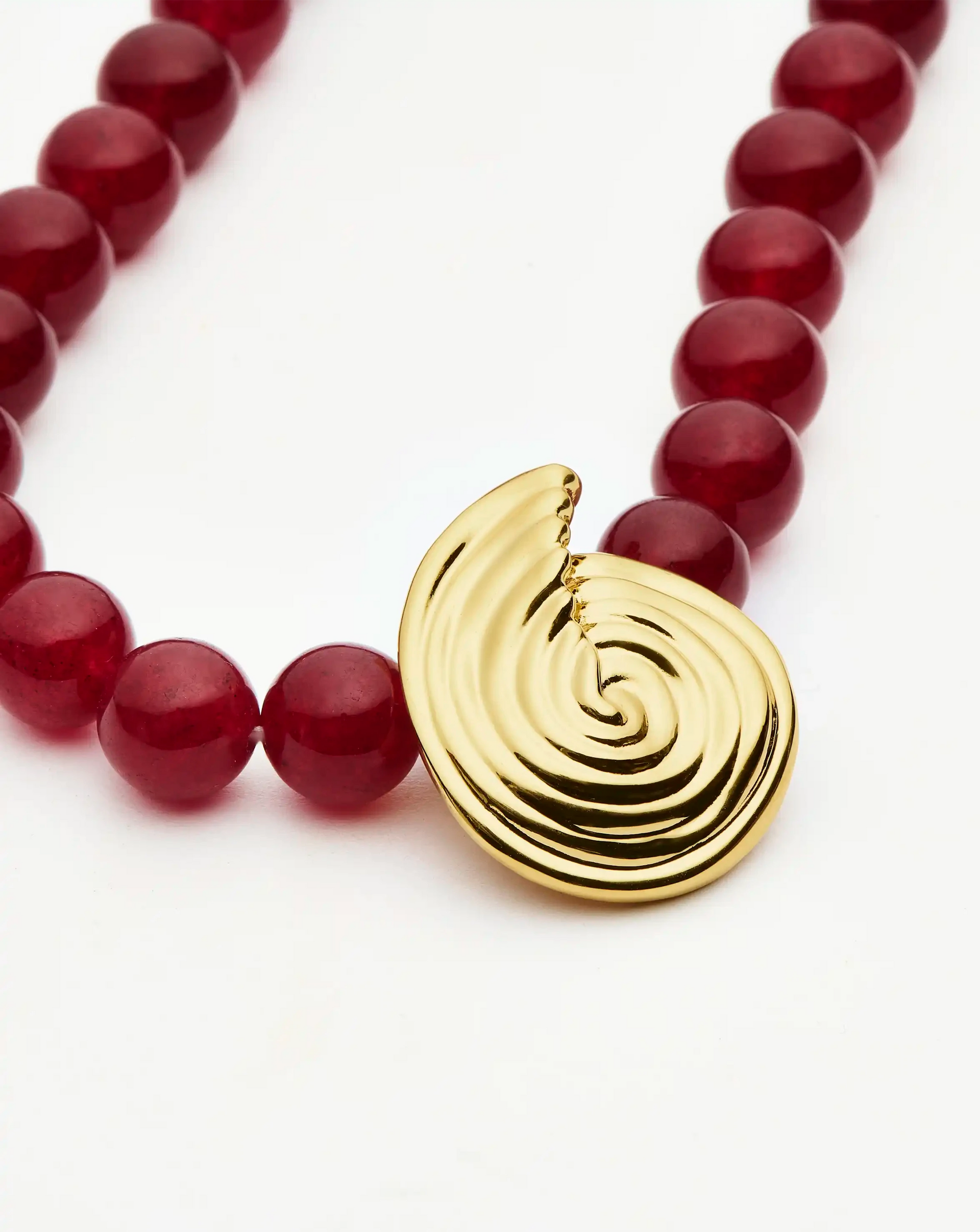 Spiral Gemstone Beaded Pendant Necklace | 18ct Gold Plated/dark Cherry Crystal Quartz - 18ct Gold Plated/dark Cherry Crystal Quartz