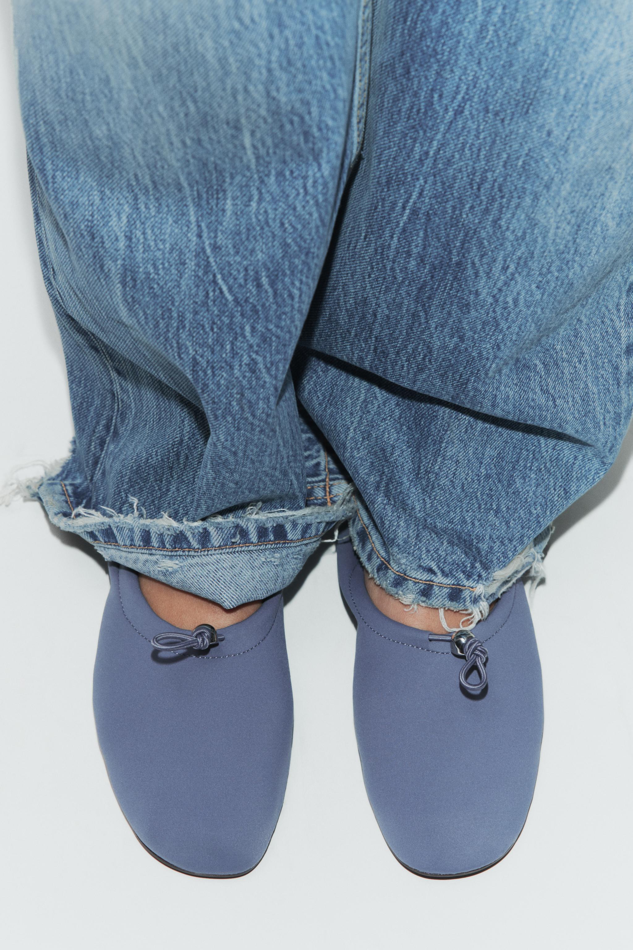 Neoprene Effect Ballet Flats With Pull Tab