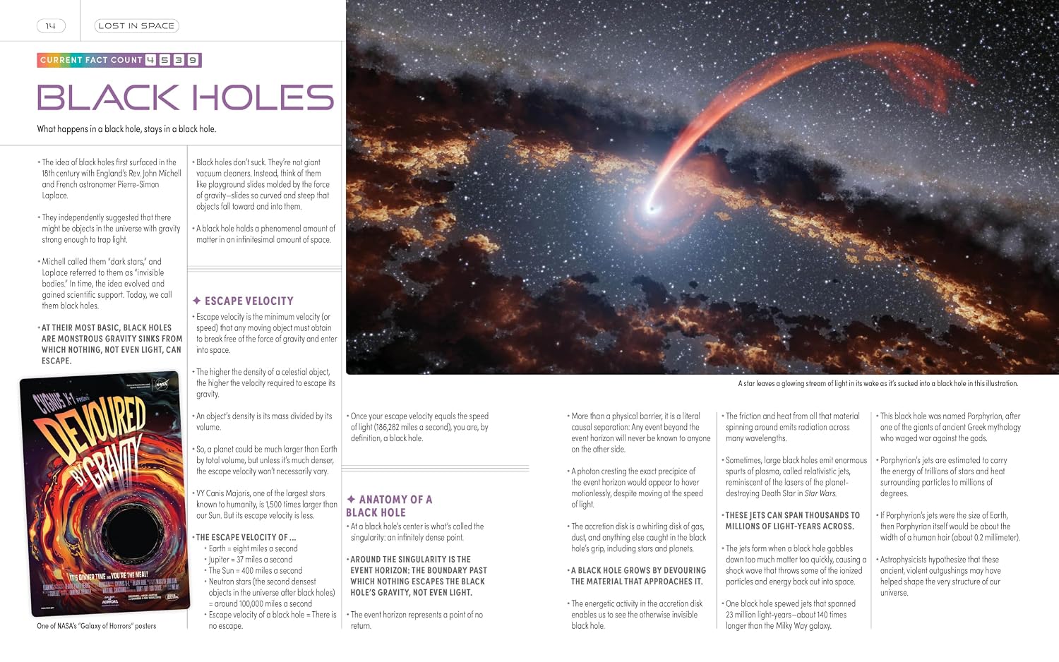 uma página de um livro de ciência espacial e astronomia