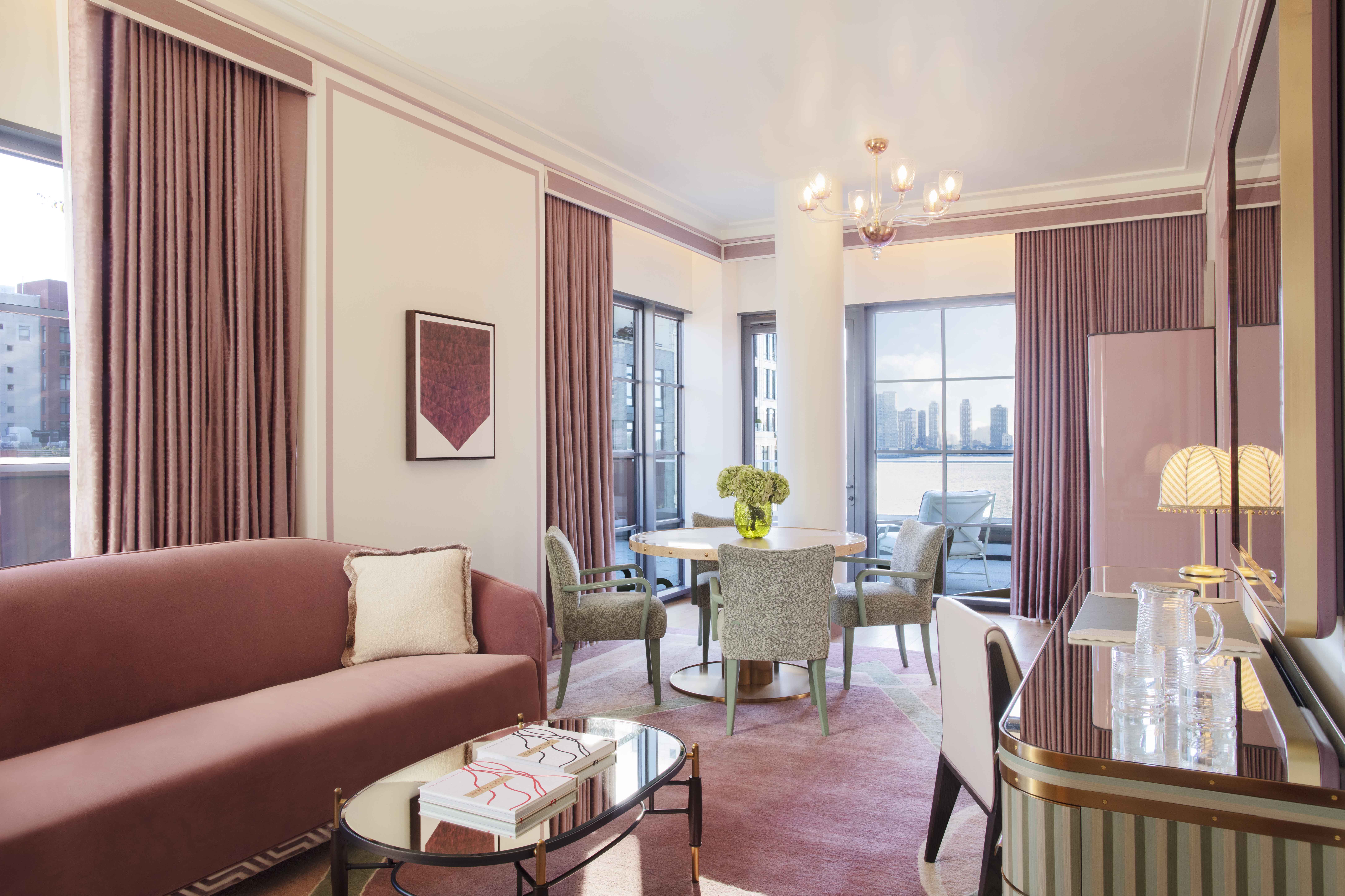 Fouquet's New York, Hudson View Corner Terrace Suite, living space looking out