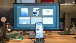 Samsung Galaxy S26 in DeX mode connected to a monitor