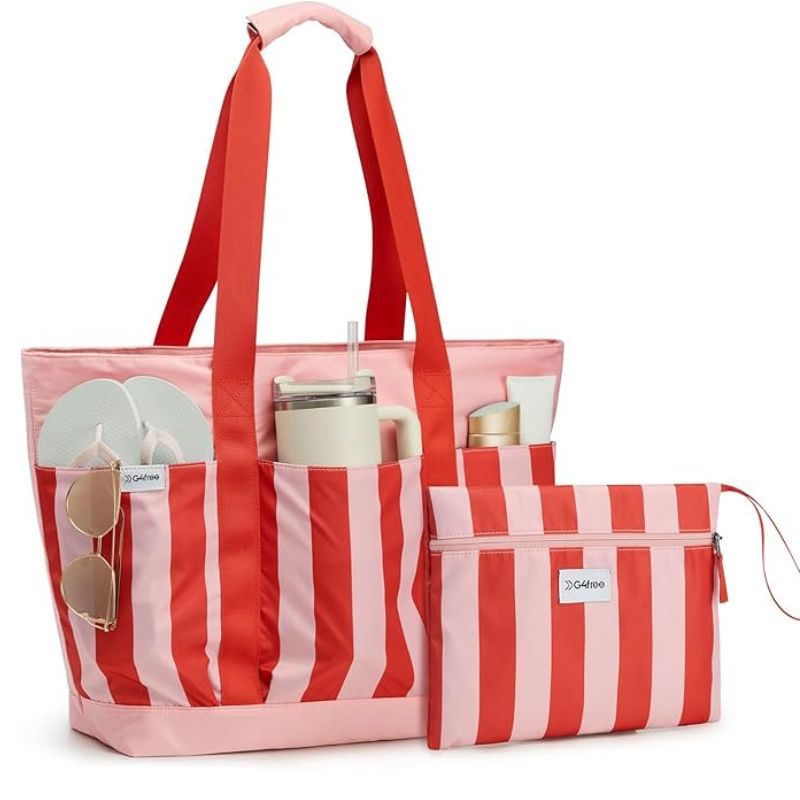 G4Free, Foldable Beach Bag with Zipper Pockets