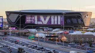 Signage for Super Bowl LVIII at Allegiant Stadium in Las Vegas, Nevada