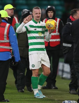 Celtic’s Leigh Griffiths with match ball after scoring a hat-trick against St Mirren
