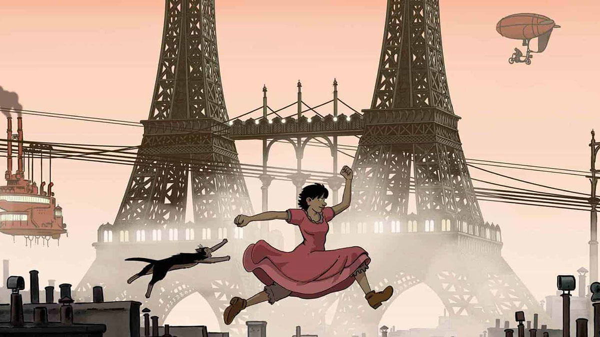 A promotional still from the French animated film April and the Extraordinary World