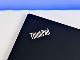 The classic ThinkPad and red LED logo.