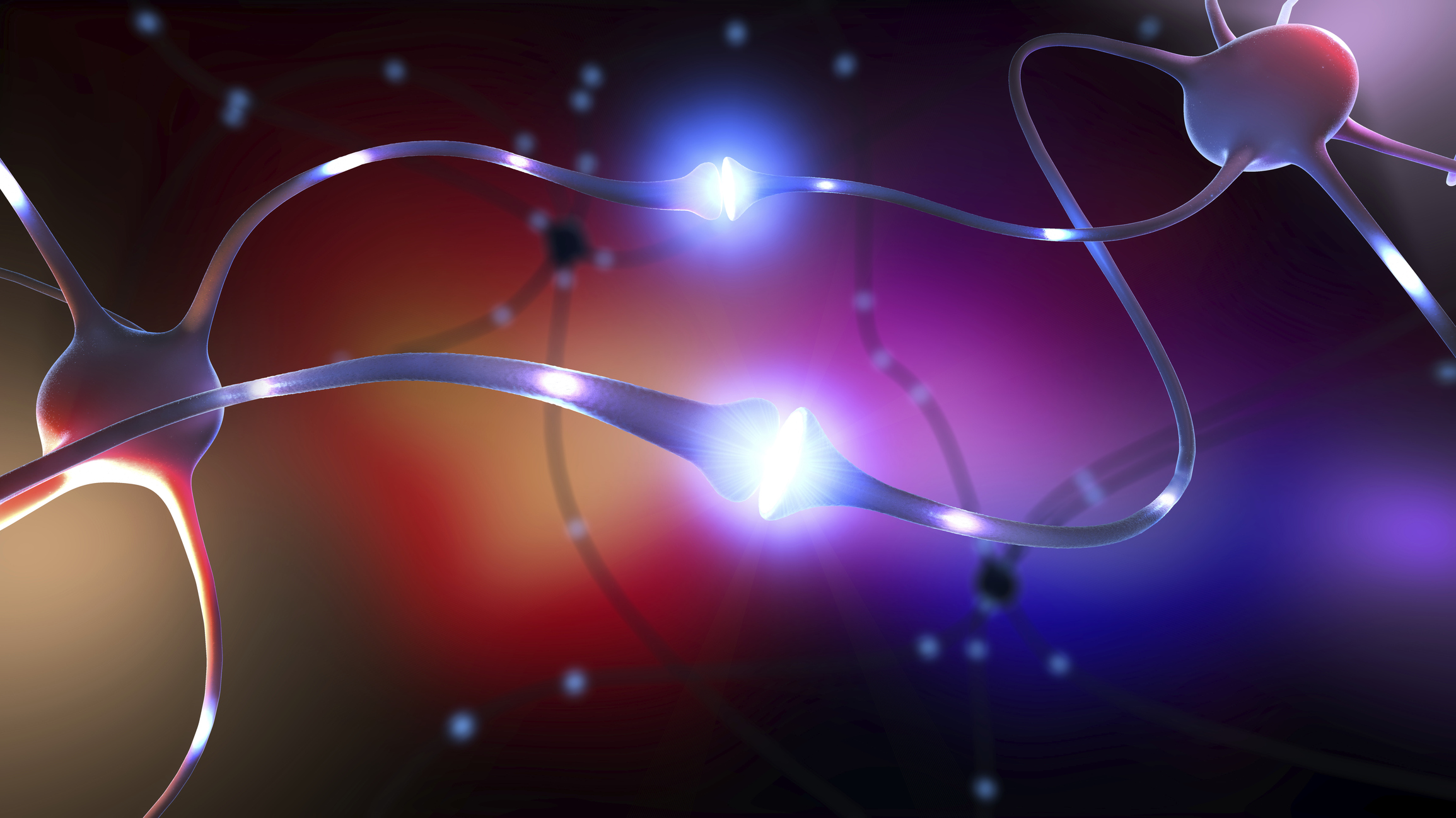 A 3d illustration of nerve cells, with glowing pulses of light extending through the tiny wire connections