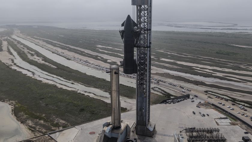SpaceX stacks its first V3 Starship vehicle on the pad at Starbase, Texas, ahead of its debut flight. SpaceX posted this photo on X on May 19, 2026.